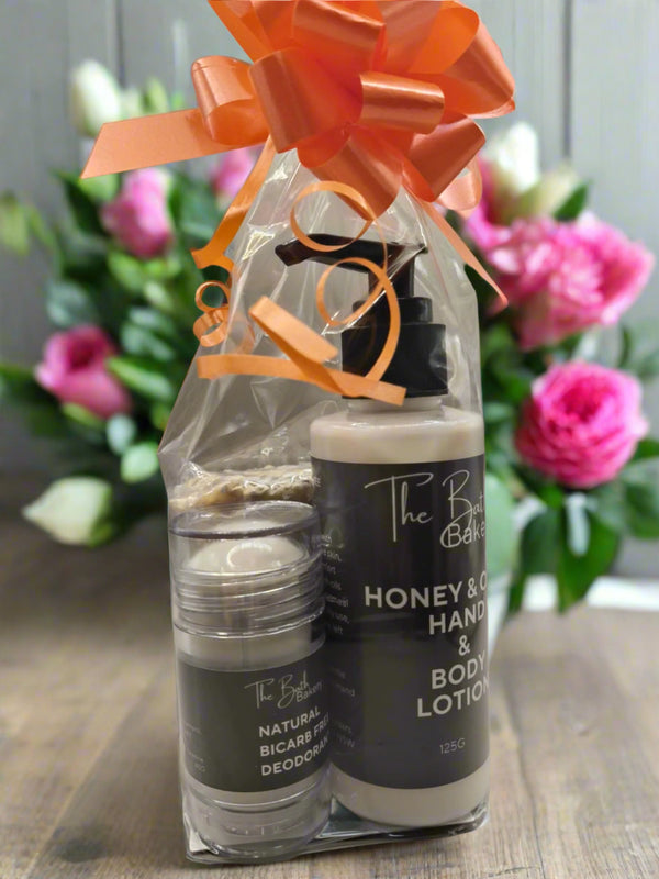 Fragrance free, Colour free, chemical free gift pack - Deodorant, Hand & Body Lotion & Almond Milk Soap - www.thebathbakery.com.au